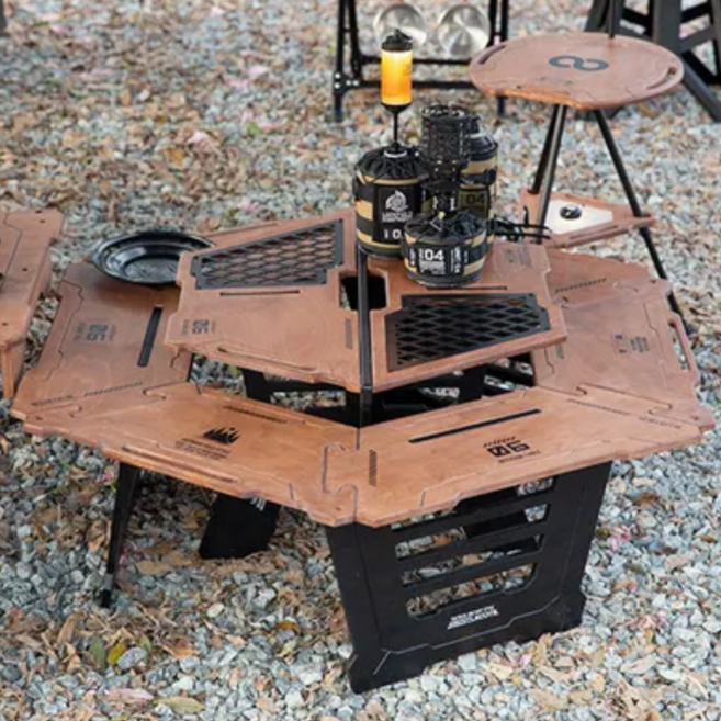 보기샵 즐거운 캠핑테이블 화로대 캠핑용품 피크닉 접이식 경량 좌식 휴대용, 조합테이블, 블랙