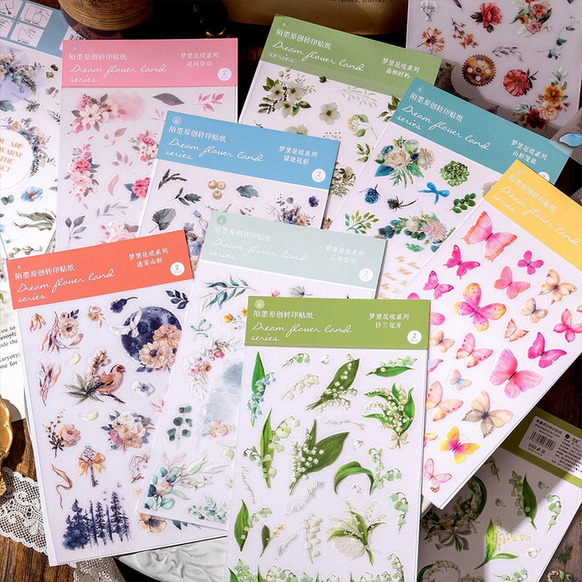 일러스트 빈티지 플라워 식물 판박이 스티커 다꾸 8종, 2.아비드 (ST-5451)