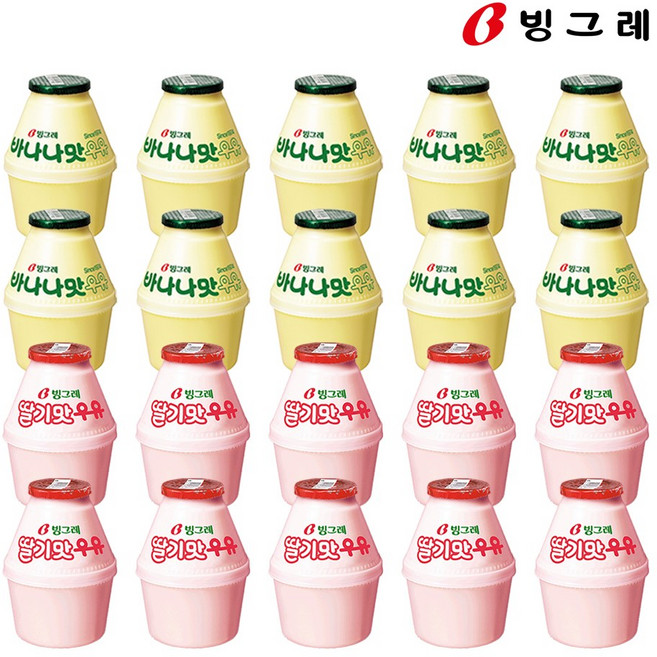 빙그레 단지우유 바나나우유+딸기우유, 240ml, 20개
