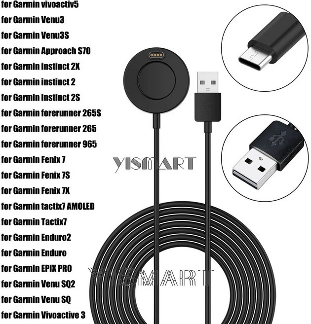 가민 베누 3 3S 비보액티브 5 용 USB 충전기 도크 충전 케이블 베이스 가민 페닉스 5 플러스 7 6 6X 프로 포러너 965, 6.USB-A - Garmin Enduro 2