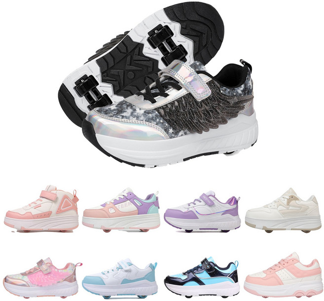 PHTEER 롤러슈즈 패션 바퀴달린 운동화 롤러스케이트 4륜 F07, 블랙, 1개