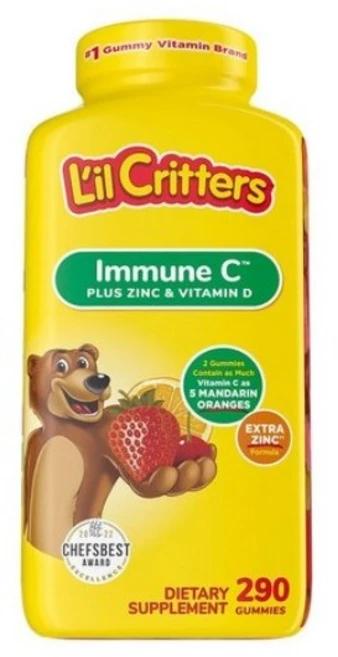 Lil Critters 키즈 이뮨 C 아연 비타민D 어린이 종합비타민 비타민젤리 맛있는비타민 290구미 1팩, 290정, 1개 - 쿠팡