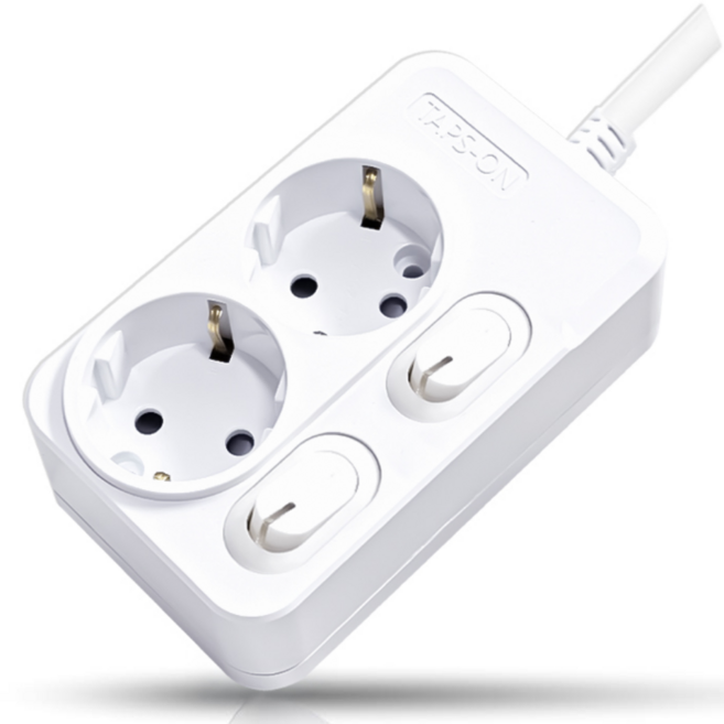 개별스위치 KC인증 접지 2800W 절전 콘센트 2구 멀티탭, 1개, 화이트(화이트스위치), 5m