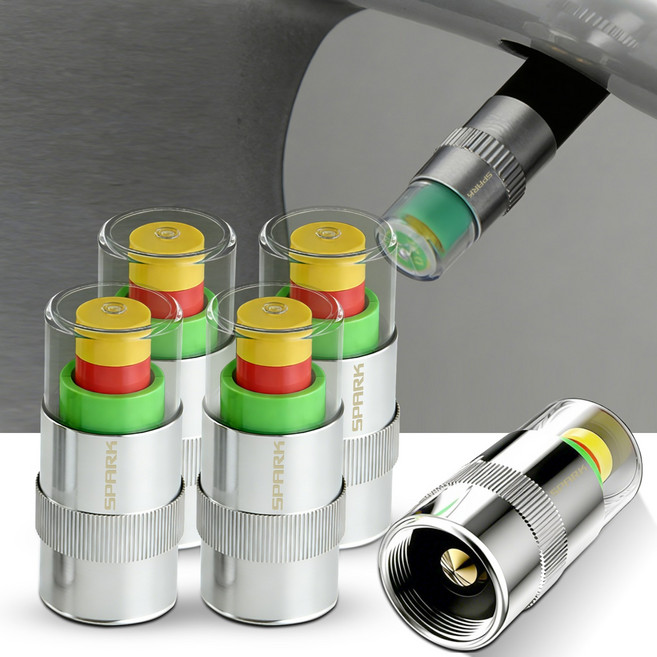 Kazama 자동차 타이어 밸브캡 쉐보레 호환 스텐 공기압 자동 측정 타이어마개 4P 세트 스파크 각인 F239-C, Spark-silver, 1개