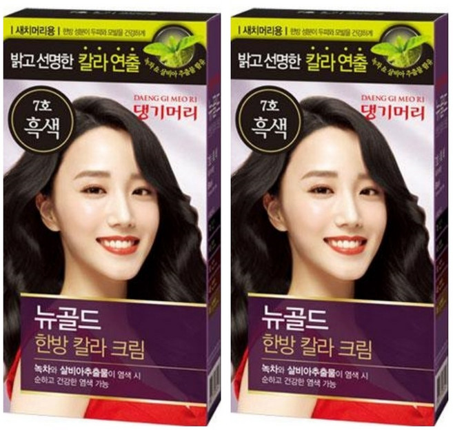 댕기머리 뉴골드 새치머리용 한방 칼라 크림 염색제, 7호 흑색, 2개