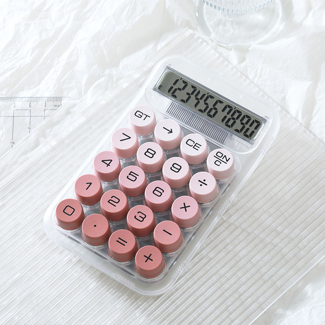 오피스프렌즈 투명 레트로 그라데이션 컬러 기계식 계산기, 1개, 레드