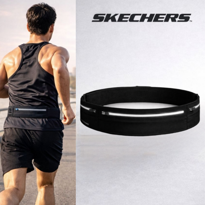 스케쳐스 초경량 생활방수 초슬림 러닝 벨트 힙색, 1개, 클래식 블랙