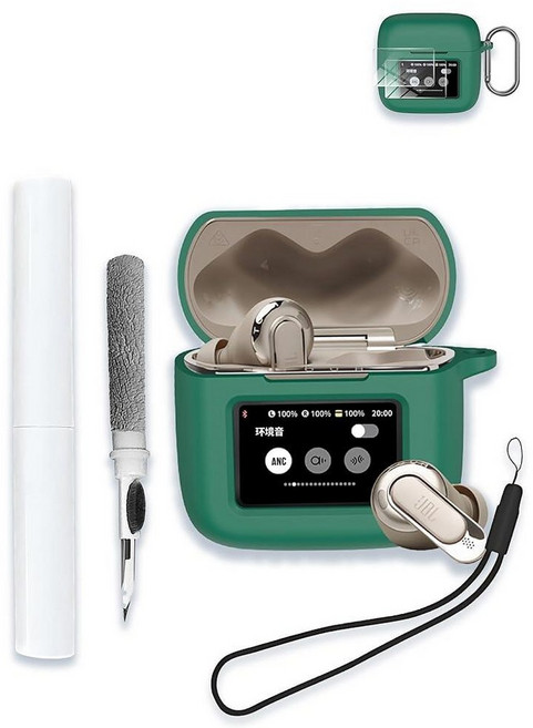 WUNIAK JBL Tour Pro 3용 케이스 - 트루 와이어리스 노이즈 캔슬링 이어버드 소프트 실리콘 보호 휴대용 스크래치 충격 방지 2팩 액정보호필름 및 클리너 키트, 초록색, 1개