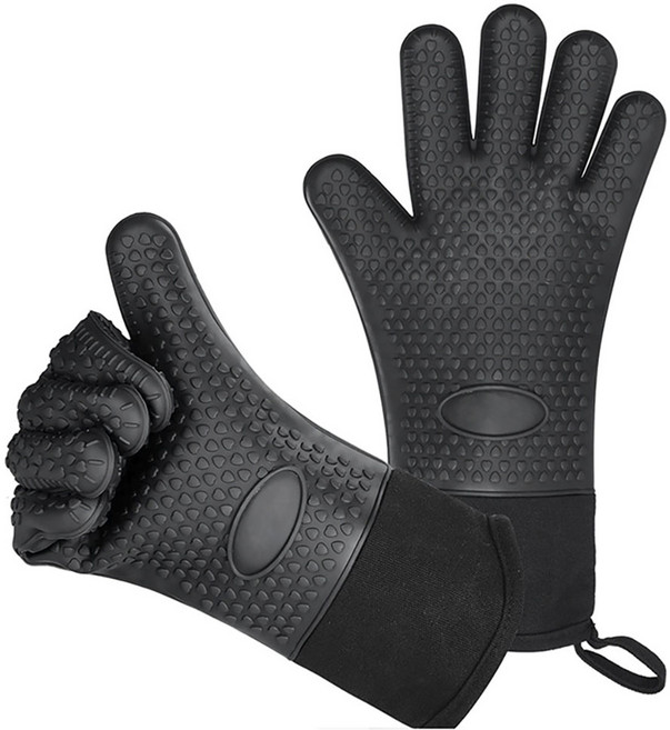 [자유부인990] 열 차단 실리콘 주방오븐장갑 양손1세트, 블랙, 1세트