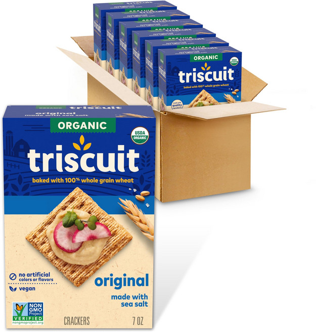 Triscuit 유기농 오리지널 통곡물 밀 크래커 유기농 Triscuit Organic Original Whole Grain Wheat Crackers Organic Crac, 7 Ounce (Pack of 6), 6개