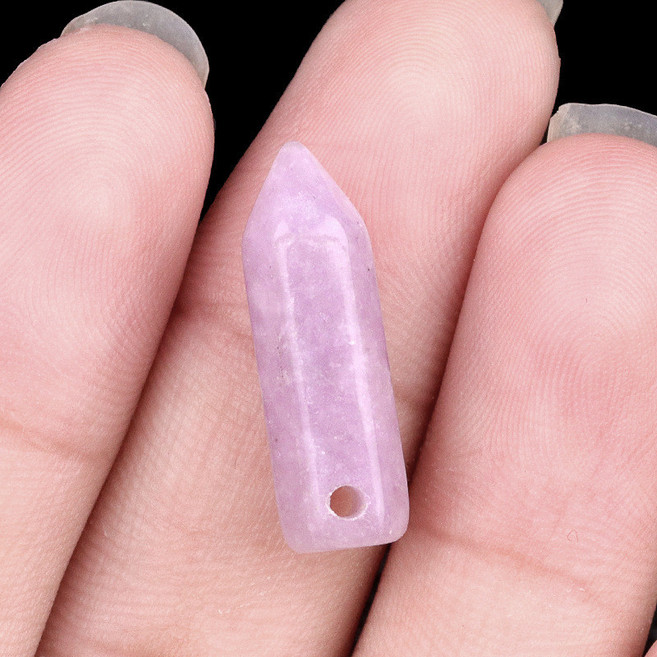 KS-天然水晶瑪瑙石頭子彈頭橫孔迷你六角柱 DIY手工飾品, 6x21mm紫丁香（橫孔單顆）, 1個