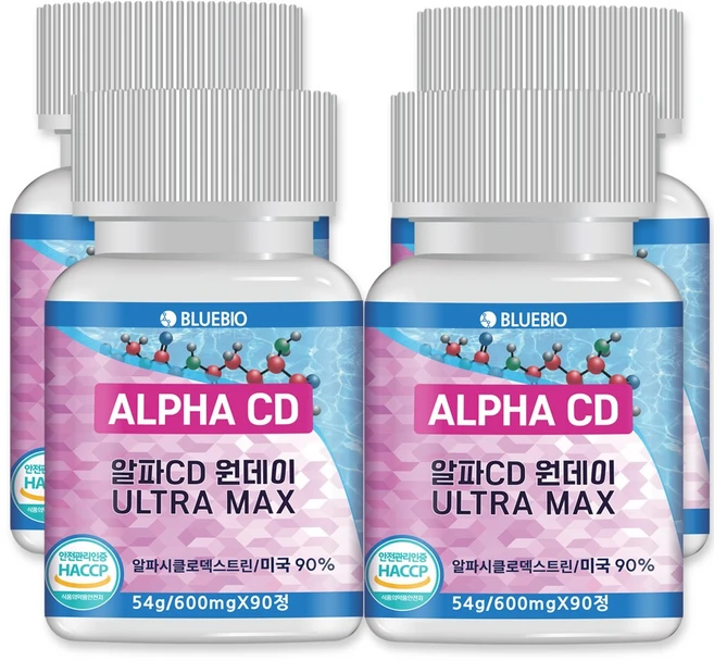 알파CD 원데이 ULTRA MAX 알파시클로덱스트린 외 베타 감마 트리플CD 복합포뮬러 식약청인증 HACCP, 4개, 90정 - 쿠팡