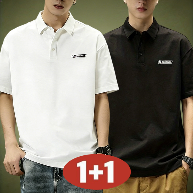 남성 여름 1+1 빅사이즈 순면 스탠딩 칼라 냉감 통기성 반팔 티셔츠 오피스룩