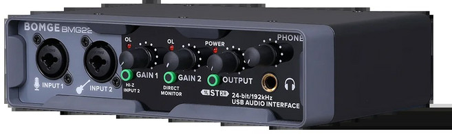 오디오인터페이스 BOMGE USB 오디오 인터페이스 XLR 팬텀 파워 직접 모니터링 루프백 PC 녹음 스트리밍용 24 비트 192 KHz, BMG-22