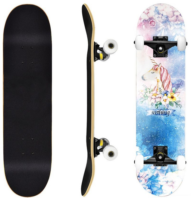 專業成人兒童滑板 四輪楓木板 初學者滑板 雙翹板 造型滑板, 專業車線輪-獨角獸, 1個