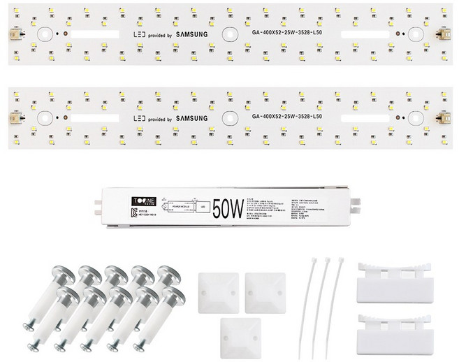 투원라이팅 가정용 삼성 칩 LED 조명 모듈 등 교체 세트 주방등 욕실등 400x52mm 2장 50W, 보급형/SA등급(3528칩), 1개, 주광색