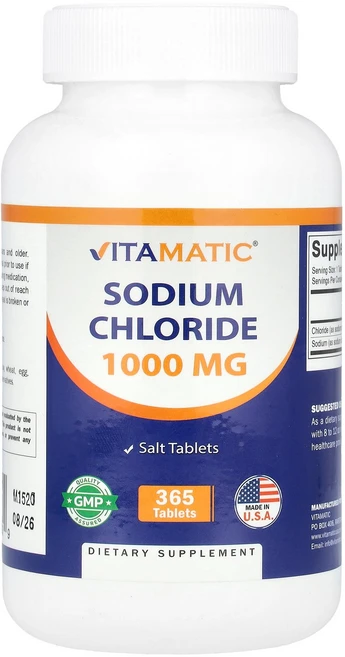 Vitamatic 소듐클로라이드 1 000mg 365정 Vitamatic (비타매틱), Vitamatic, 소듐클로라이드, 1,000mg, 3, 1개 - 쿠팡