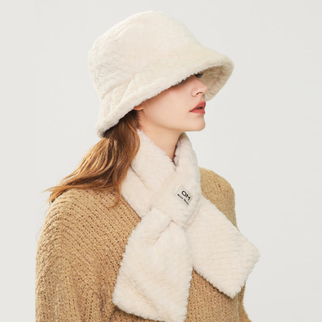 드로우데이즈 여성 겨울 벙거지 모자 버킷햇 + 목도리 세트