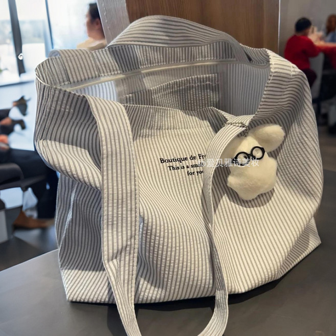 大容量帆布包新款休閒條紋慵懶簡約2026通勤手提包百搭單肩托特