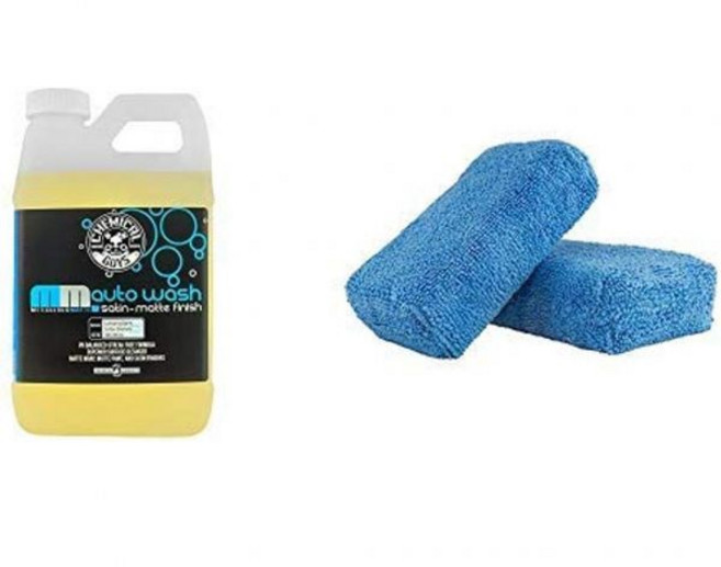 케미컬 가이즈 CWS995 세심한 매트 오토 워시 64온스 64액량 온스 및 MIC29202 프리미엄 등급 마이크로파이버 어플리케이터 파랑 2개 묶음, 케미컬 가이즈 CWS995 세심한 매트 오토 워시 64