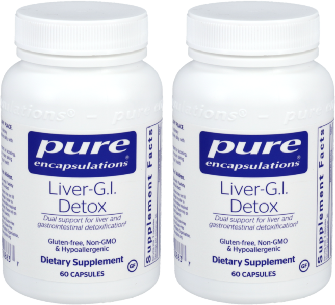 간 위장 해독 영양제 캐나다직구 퓨어인캡슐레이션 리버 지아이 디톡스 60캡슐 2병 묶음 밀크씨슬 실리마린 강황 브로콜리 클로렐라 함유, 60정, 2개