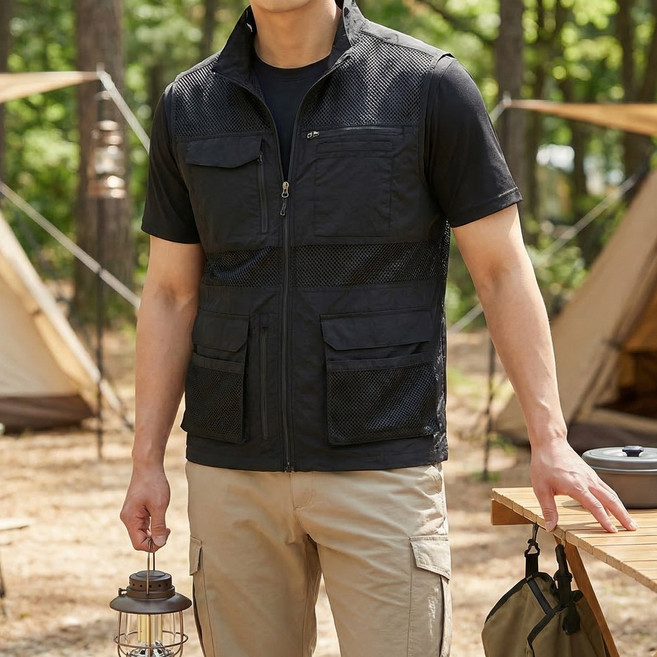 [더 가벼워진 다용도 워크웨어]남성 멀티포켓 수납 망사조끼 안전조끼 등산조끼 작업 조끼 MBVM404 (95~110)