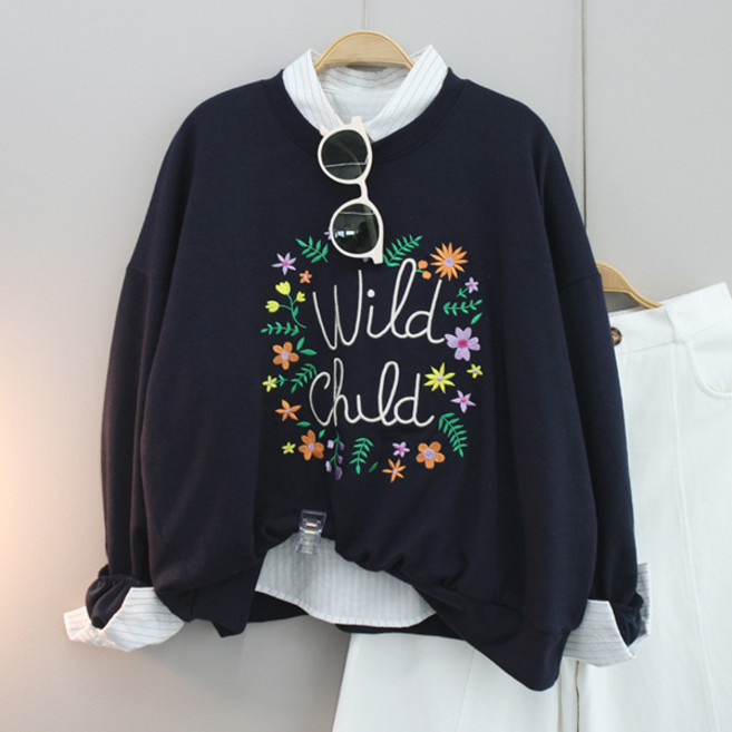 달콩 여성 봄신상 긴팔티 들꽃자수오버핏맨투맨