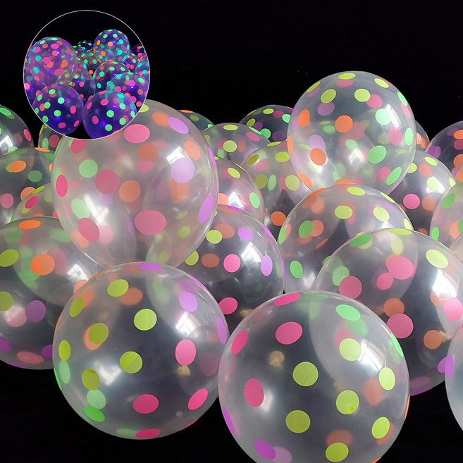 UV 네온 야광 블랙라이트 10 생일 인치 헬륨 용품 발광 12 풍선 세트 장식 형광 파티 라텍스, 12 인치, Dot print