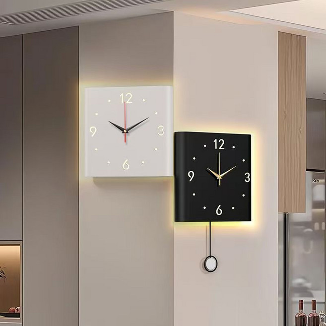 YAPOGI 두 시간대 무소음 실내 양면 코너 벽시계 소리가 나면 빛이 납니다., LED흑백