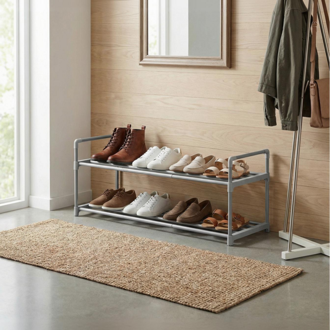 SONGMICS 간편조립 공간활용 튼튼한 다용도 신발장 신발정리대 현관신발장, 그레이, 2단