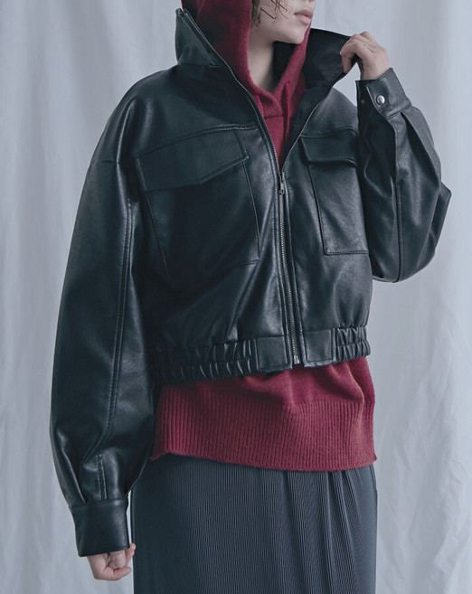 純色領口翻蓋飛行員夾克