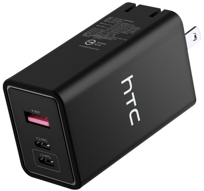 HTC 65W GaN 氮化鎵 CH02 3孔快充頭 2C1A TYPEC USB 充電器 公司貨, 黑色, 1個