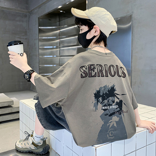 비비키드 주니어 남아 여름 SERIOUS 캐릭터 상하복 주니어 세트 초중생 반팔티 초등생 데님 반바지 세트 (8805)