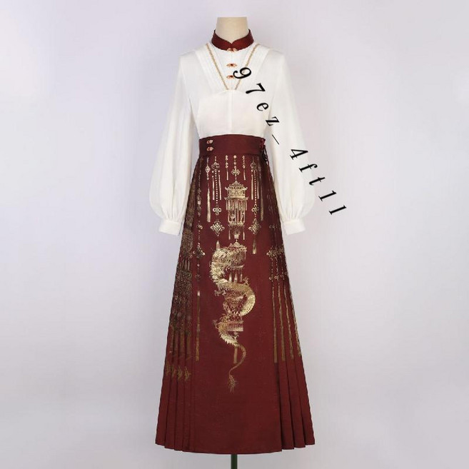 改良式唐制漢服改良套裝，龍紋馬面裙，古風中國風漢元素服飾