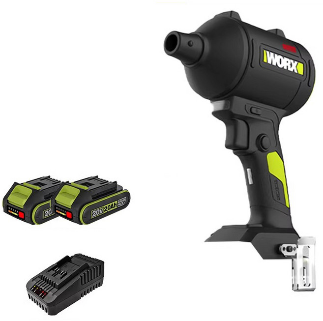 WORX 웍스 WU093 에어건 제트건 더스트건 차량용 휴대용 송풍기 2.0Ah 배터리2개+충전기1개 포함, 1세트