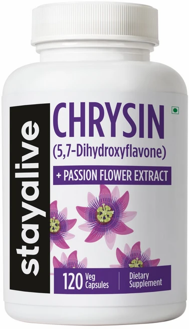 Stayalive 크리신 보충제 500mg & 패션플라워 추출물 분말 5 7-디하이드록시플라본 비GMO 및 글루텐 프리 남성 및 여성용 크리신 120캡슐, 1개, 120정 - 쿠팡