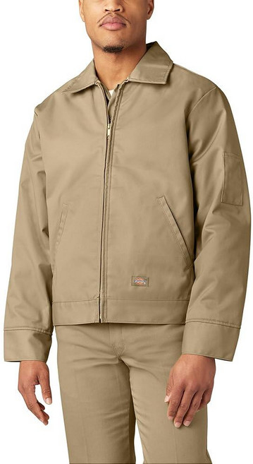Dickies 남성용 절연 처리가 된 아이젠하워 앞면 지퍼 재킷 전면 다크 브라운., Khaki