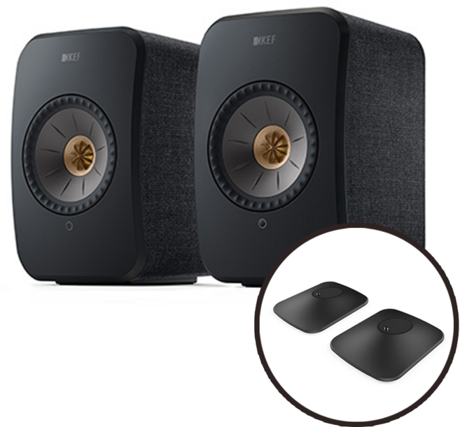 KEF 케프 LSX II 스피커 + P1 Desk Pad 스탠드 패키지, Blue, 블랙