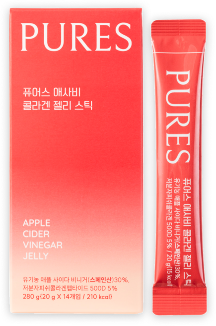 퓨어스 사과식초 애사비 애플 사이다 비니거 젤리스틱 14포입, 280g, 1개