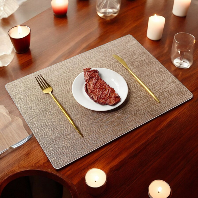 소담루밍 북유럽 비건 가죽 방수 식탁 테이블 매트 고급스러운 식탁매트, 4개, 43 x 30 cm, 골드