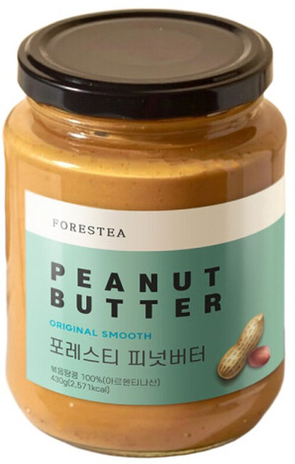 포레스티 무첨가 땅콩버터 430g 1병 국내제조 무가당 피넛버터 가장 최근 제조된 상품으로 발송됩니다., 1개