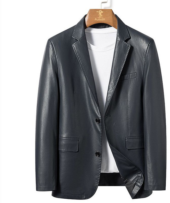 남성 정장 가죽자켓 수트 블랙 상의 캐쥬얼 양가죽 자켓 카라 가을 레더 가죽 네이비 M