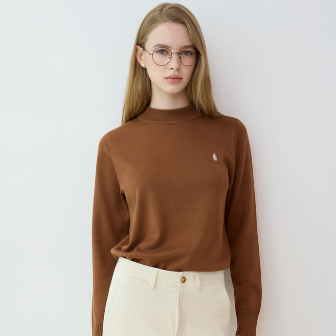 라파클럽 여성 베이직 반폴라 긴팔 니트 스웨터