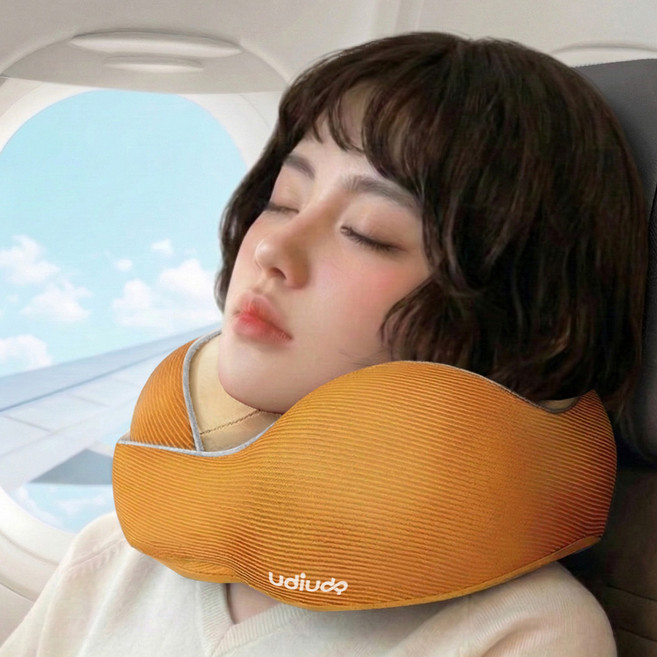 우디우디 여행용 기내용 메모리폼 목베개 쿠션 (EVA 마카롱 케이스), 옐로우