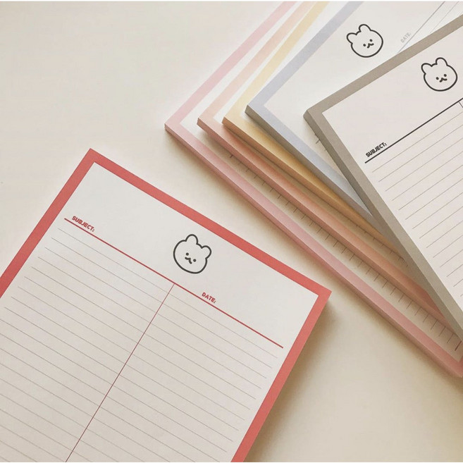 치이즈샵 B5 시옷곰 하프라인 노트패드 떡메모지 공시생 떡메 5개 1세트, 50매, 로즈핑크+옐로+포레스트+블루+퍼플