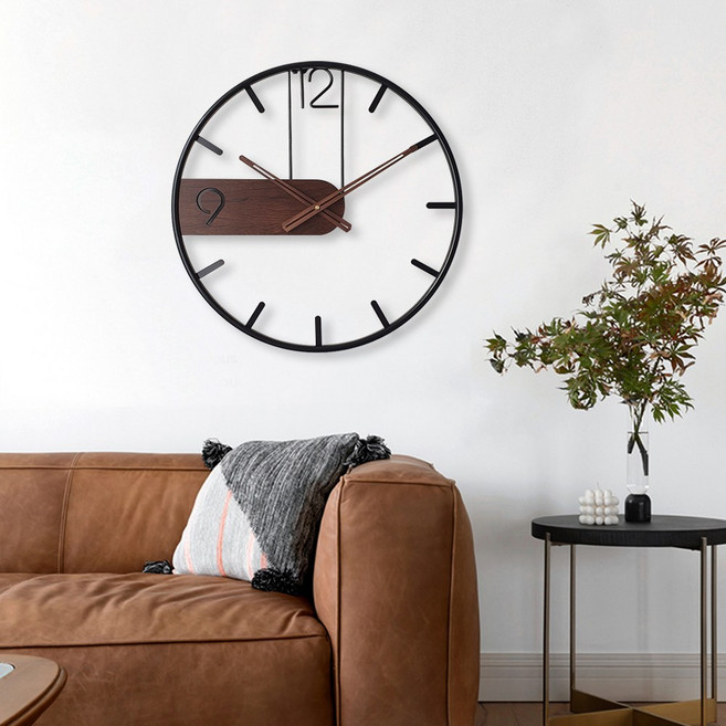우드 포인트 거실 인테리어 무소음 벽시계, 40cm