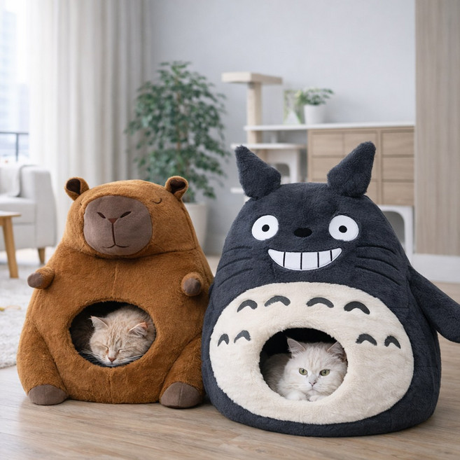 비바베이직 오브제 고양이 숨숨집 대형, 1개, 그레이 퍼프