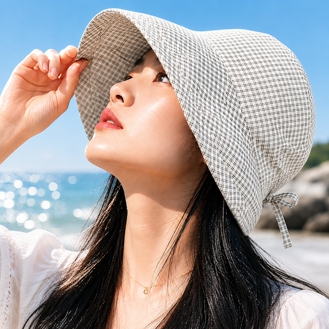 네이처플랙스 여성 데일리 체크무늬 버킷햇 벙거지모자 소두핏 깊은핏