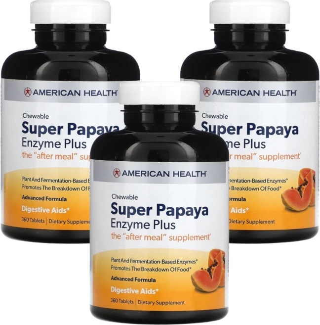 2+1 어메리칸 헬스 슈퍼 츄어블 파파야 엔자임 플러스 360정, 3개 - 쿠팡