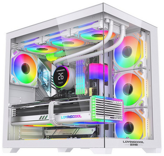 LOVINGCOOL 電競機殼 玻璃側透 RGB 燈光, 1個, ATX海景房機箱白色